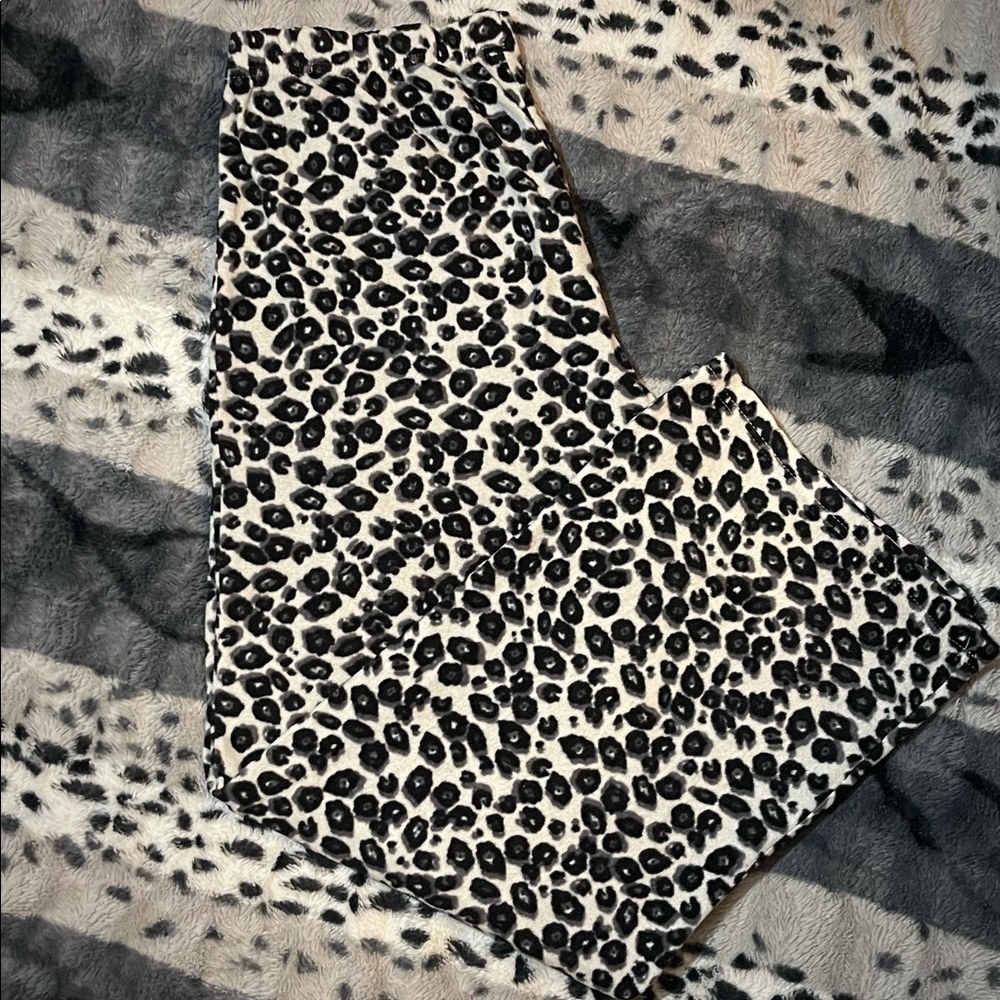 Black, grey, and white leopard pajama pants